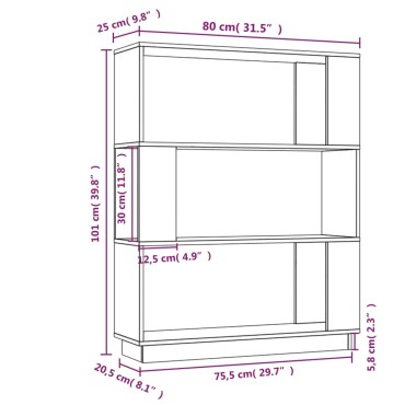 vidaXL Βιβλιοθήκη/Διαχωριστικό Χώρου Γκρι 80x25x101cm Μασίφ Πεύκο 1 τεμ.