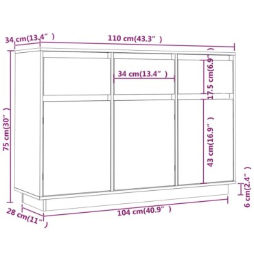 vidaXL Μπουφές 110x34x75cm από Μασίφ Ξύλο Πεύκου 1 τεμ.