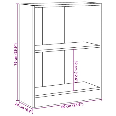 vidaXL Βιβλιοθήκη Καφέ Δρυς 60x24x76cm από Επεξεργασμένο Ξύλο 1 τεμ.