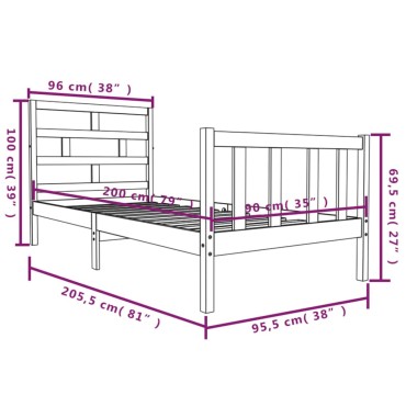 vidaXL Πλαίσιο Κρεβατιού 90 x 200 εκ. από Μασίφ Ξύλο Πεύκου