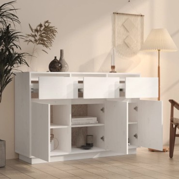 vidaXL Μπουφές Λευκός 110x34x75cm από Μασίφ Ξύλο Πεύκου 1 τεμ.