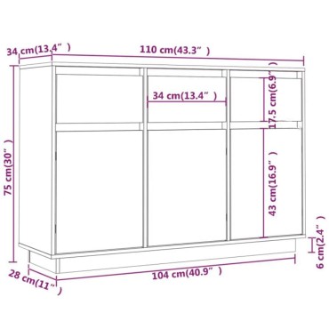 vidaXL Μπουφές Λευκός 110x34x75cm από Μασίφ Ξύλο Πεύκου 1 τεμ.