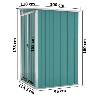 vidaXL Αποθήκη Κήπου Επιτοίχια Πράσινη 118x100x178 εκ από Γαλβ. Ατσάλι