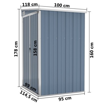 vidaXL Αποθήκη Κήπου Επιτοίχια Γκρι 118x100x178 εκ. Γαλβ. Χάλυβας