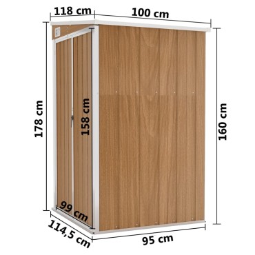 vidaXL Αποθήκη Κήπου Επιτοίχια Καφέ 118x100x178 εκ. από Γαλβ. Ατσάλι