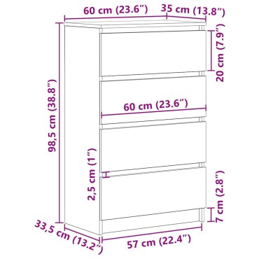 vidaXL Συρταριέρα Γκρι Sonoma 60x35x98,5cm από Επεξεργασμένο Ξύλο 1 τεμ.