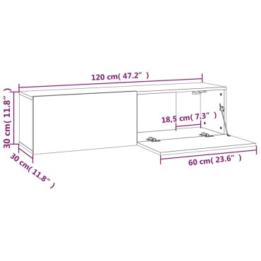 vidaXL Έπιπλο Τηλεόρασης Τοίχου Γκρι Sonoma 120x30x30cm Επεξερ. Ξύλο