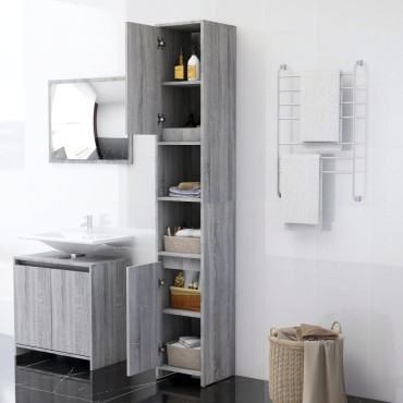 vidaXL Ντουλάπι Μπάνιου Γκρι Sonoma 30x30x183,5cm Επεξεργασμένο Ξύλο