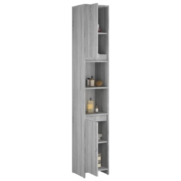 vidaXL Ντουλάπι Μπάνιου Γκρι Sonoma 30x30x183,5cm Επεξεργασμένο Ξύλο