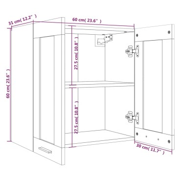 vidaXL Κρεμαστό Ντουλάπι Γυάλινο Καφέ Δρυς 60x31x60cm Επεξεργ. Ξύλο