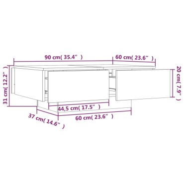 vidaXL Τραπεζάκι Σαλονιού Καπνιστή Δρυς 90x60x31cm Επεξεργασμένο Ξύλο 1 τεμ.