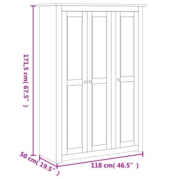 vidaXL Ντουλάπα Τρίφυλλη Γκρι 118x50x171,5cm Ξύλο Πεύκου Σειρά Panama 1 τεμ.