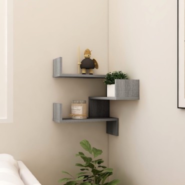 vidaXL Γωνιακή Ραφιέρα Τοίχου Γκρι Sonoma 40x40x50cm Επεξεργ. Ξύλο 1 τεμ.