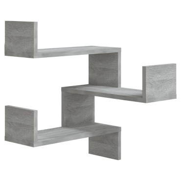 vidaXL Γωνιακές Ραφιέρες Τοίχου 2 τεμ. Γκρι Sonoma 40x40x50cm Επ. Ξύλο
