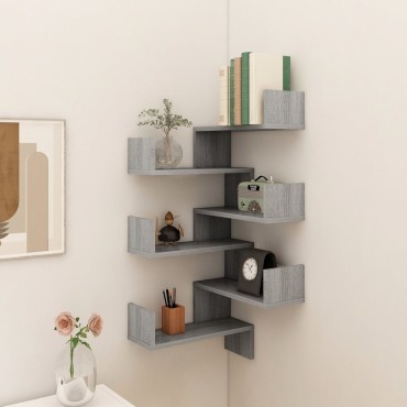 vidaXL Γωνιακές Ραφιέρες Τοίχου 2 τεμ. Γκρι Sonoma 40x40x50cm Επ. Ξύλο