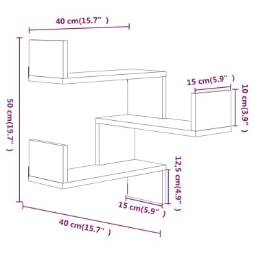 vidaXL Γωνιακές Ραφιέρες Τοίχου 2 τεμ. Καφέ Δρυς 40x40x50cm Επεξ. Ξύλο