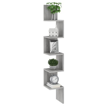 vidaXL Γωνιακή Ραφιέρα Τοίχου Γκρι Sonoma 20x20x127,5cm Επεξερ. Ξύλο 1 τεμ.