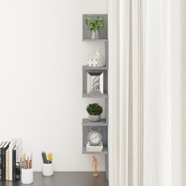 vidaXL Γωνιακή Ραφιέρα Τοίχου Γκρι Sonoma 20x20x127,5cm Επεξερ. Ξύλο 1 τεμ.