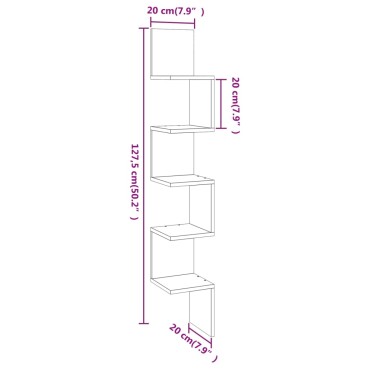 vidaXL Γωνιακή Ραφιέρα Τοίχου Γκρι Sonoma 20x20x127,5cm Επεξερ. Ξύλο 1 τεμ.