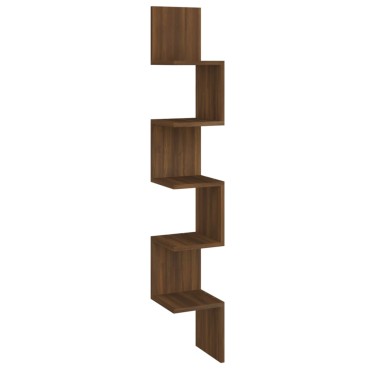 vidaXL Γωνιακή Ραφιέρα Τοίχου Καφέ Δρυς 20x20x127,5cm Επεξεργ. Ξύλο 1 τεμ.