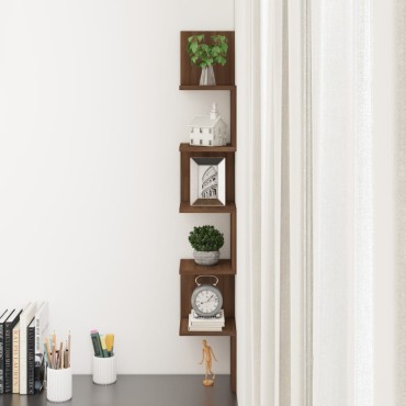 vidaXL Γωνιακή Ραφιέρα Τοίχου Καφέ Δρυς 20x20x127,5cm Επεξεργ. Ξύλο 1 τεμ.