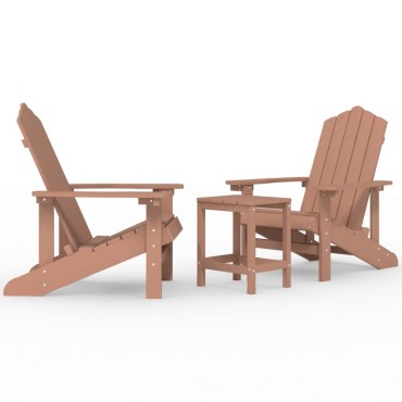 vidaXL Καρέκλες Κήπου Adirondack Καφέ από HDPE με Τραπεζάκι 38x38x46cm