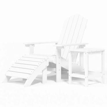 vidaXL Καρέκλα Κήπου Adirondack Λευκή από HDPE με Υποπόδιο & Τραπεζάκι 38x38x46cm 1 τεμ.