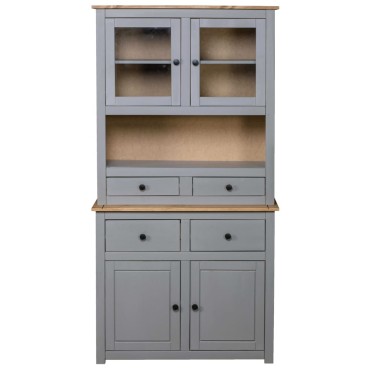 vidaXL Βιτρίνα Γκρι 93x40,5x180cm Μασίφ Ξύλο Πεύκου Σειρά Panama 1 τεμ.