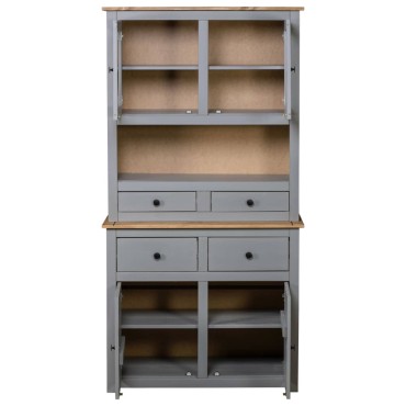 vidaXL Βιτρίνα Γκρι 93x40,5x180cm Μασίφ Ξύλο Πεύκου Σειρά Panama 1 τεμ.