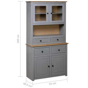 vidaXL Βιτρίνα Γκρι 93x40,5x180cm Μασίφ Ξύλο Πεύκου Σειρά Panama 1 τεμ.