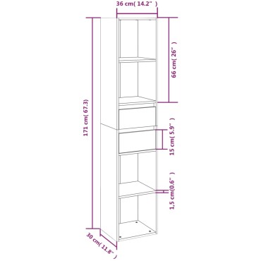 vidaXL Βιβλιοθήκη Καπνιστή Δρυς 36x30x171cm από Επεξεργασμένο Ξύλο 1 τεμ.