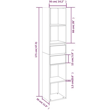vidaXL Βιβλιοθήκη Καφέ Δρυς 36x30x171cm από Επεξεργασμένο Ξύλο 1 τεμ.