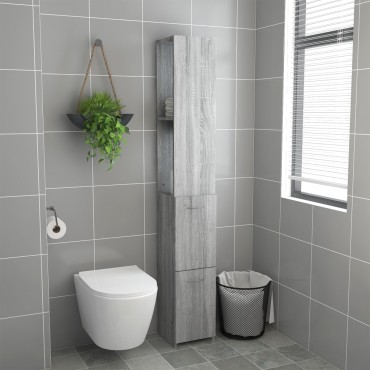 vidaXL Ντουλάπι Μπάνιου Γκρι Sonoma 25x26,5x170cm Επεξεργασμένο Ξύλο