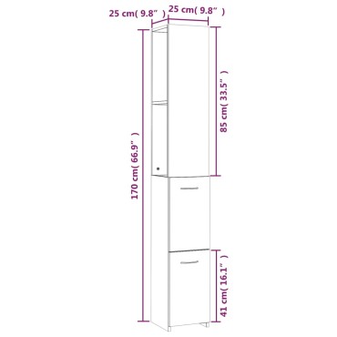 vidaXL Ντουλάπι Μπάνιου Γκρι Sonoma 25x26,5x170cm Επεξεργασμένο Ξύλο