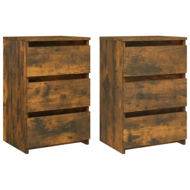 vidaXL Κομοδίνα 2 τεμ. Καπνιστή Δρυς 40x35x62,5cm Επεξεργασμένο Ξύλο