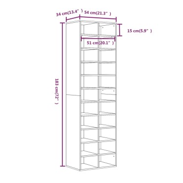 vidaXL Παπουτσοθήκη Γκρι Sonoma 54x34x183cm Επεξεργασμένο Ξύλο