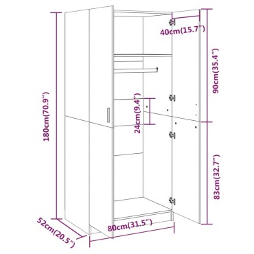 vidaXL Ντουλάπα Καπνιστή Δρυς 80x52x180cm από Επεξεργασμένο Ξύλο 1 τεμ.