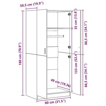 vidaXL Ντουλάπα Γκρι Sonoma 80x52x180cm από Επεξεργασμένο Ξύλο 1 τεμ.