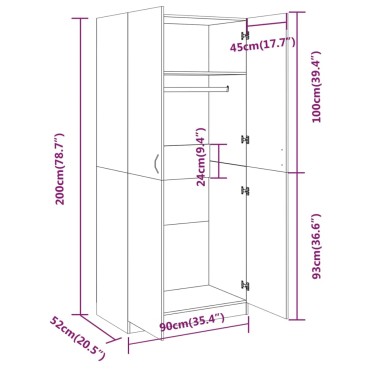 vidaXL Ντουλάπα Γκρι Sonoma 90x52x200cm από Επεξεργασμένο Ξύλο 1 τεμ.