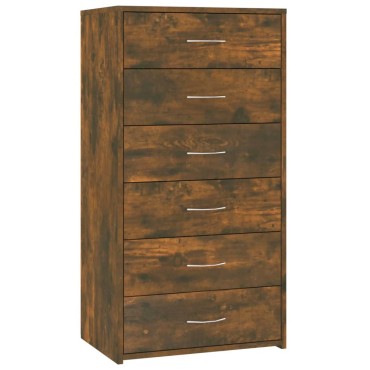 vidaXL Ντουλάπι με 6 Συρτάρια Καπνιστή Δρυς 50x34x96cm Επεξεργ. Ξύλο 1 τεμ.