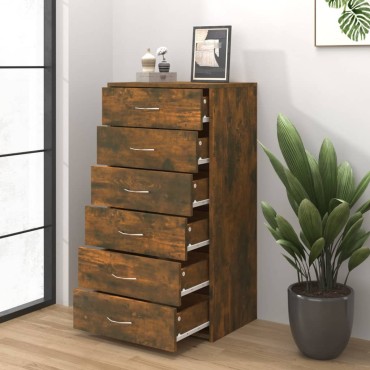 vidaXL Ντουλάπι με 6 Συρτάρια Καπνιστή Δρυς 50x34x96cm Επεξεργ. Ξύλο 1 τεμ.