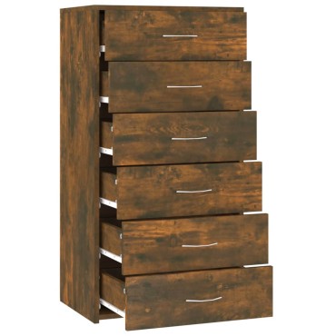 vidaXL Ντουλάπι με 6 Συρτάρια Καπνιστή Δρυς 50x34x96cm Επεξεργ. Ξύλο 1 τεμ.