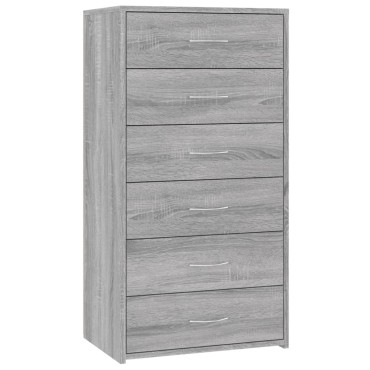 vidaXL Ντουλάπι με 6 Συρτάρια Γκρι Sonoma 50x34x96cm Επεξεργ. Ξύλο 1 τεμ.