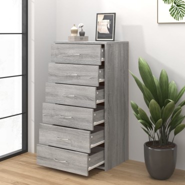vidaXL Ντουλάπι με 6 Συρτάρια Γκρι Sonoma 50x34x96cm Επεξεργ. Ξύλο 1 τεμ.