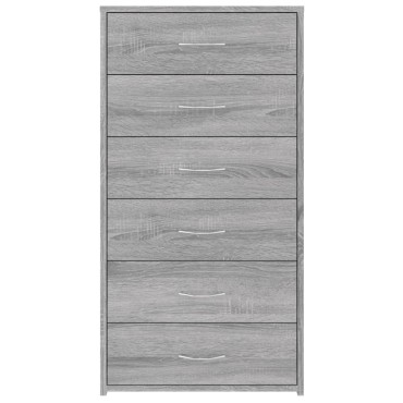 vidaXL Ντουλάπι με 6 Συρτάρια Γκρι Sonoma 50x34x96cm Επεξεργ. Ξύλο 1 τεμ.