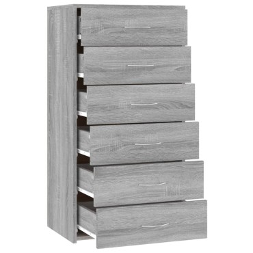 vidaXL Ντουλάπι με 6 Συρτάρια Γκρι Sonoma 50x34x96cm Επεξεργ. Ξύλο 1 τεμ.