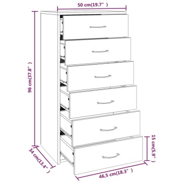 vidaXL Ντουλάπι με 6 Συρτάρια Γκρι Sonoma 50x34x96cm Επεξεργ. Ξύλο 1 τεμ.