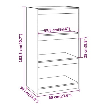 vidaXL Βιβλιοθήκη/Διαχωριστικό Χώρου Μαύρη 60x30x103,5cm Μασίφ Πεύκο 1 τεμ.