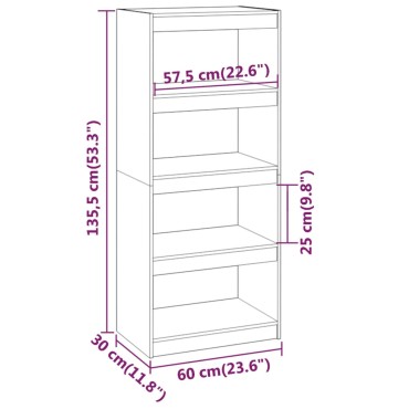 vidaXL Βιβλιοθήκη/Διαχωριστικό Χώρου 60x30x135,5cm Μασίφ Ξύλο Πεύκου 1 τεμ.