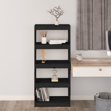 vidaXL Βιβλιοθήκη/Διαχωριστικό Χώρου Μαύρη 60x30x135,5cm Μασίφ Πεύκο 1 τεμ.
